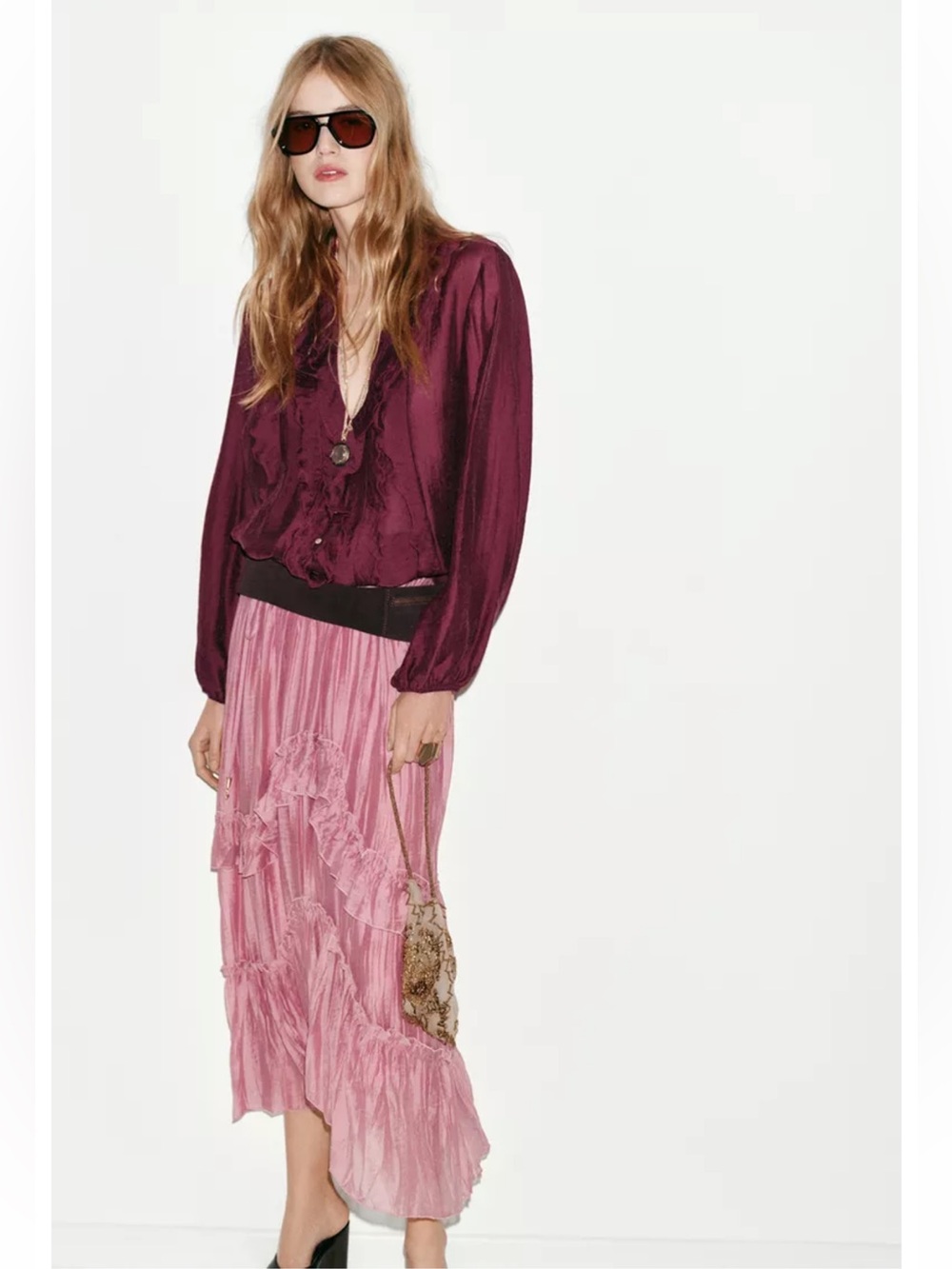 NWT Zara Woman Bloggers Fav RUFFLED MIDI SKIRT Size XS